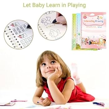 SANK Magic Practice Copybook Set (4 Books + 10 Refills + 1 Pen + 1 Grip) – English Handwriting Tracing Book for Kids, Preschool Learning & Calligraphy Practice