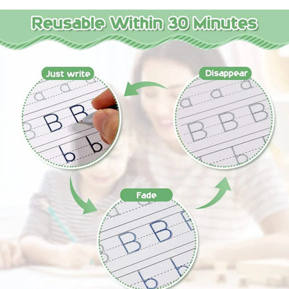 SANK Magic Practice Copybook Set (4 Books + 10 Refills + 1 Pen + 1 Grip) – English Handwriting Tracing Book for Kids, Preschool Learning & Calligraphy Practice