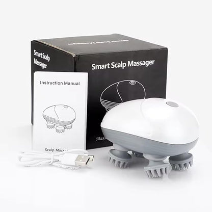 Dr wish Head Massager,Smart Scalp Massager for Hair Growth, 360 Degree Rotation, Detachable Heads, Kneading Massage Therapy, White