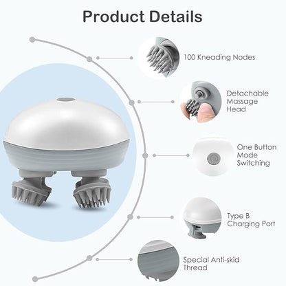 Dr wish Head Massager,Smart Scalp Massager for Hair Growth, 360 Degree Rotation, Detachable Heads, Kneading Massage Therapy, White