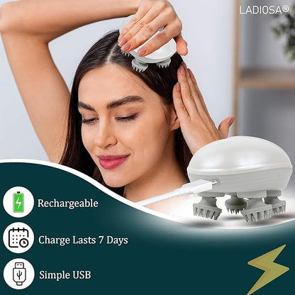 Dr wish Head Massager,Smart Scalp Massager for Hair Growth, 360 Degree Rotation, Detachable Heads, Kneading Massage Therapy, White