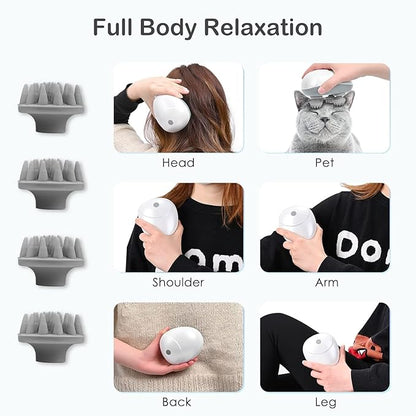 Dr wish Head Massager,Smart Scalp Massager for Hair Growth, 360 Degree Rotation, Detachable Heads, Kneading Massage Therapy, White
