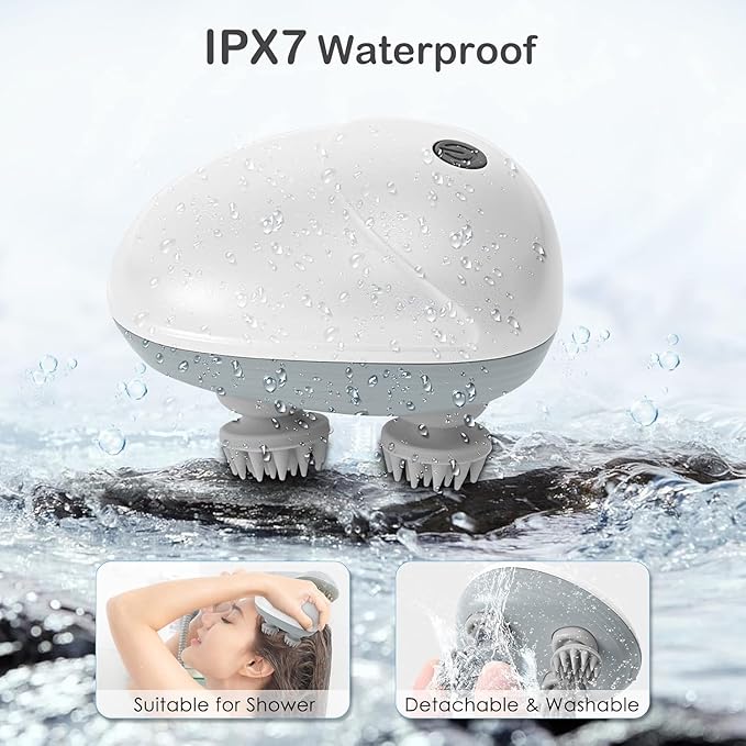 Dr wish Head Massager,Smart Scalp Massager for Hair Growth, 360 Degree Rotation, Detachable Heads, Kneading Massage Therapy, White