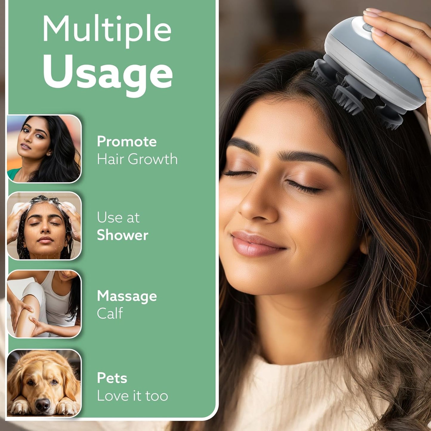 Dr wish Head Massager,Smart Scalp Massager for Hair Growth, 360 Degree Rotation, Detachable Heads, Kneading Massage Therapy, White