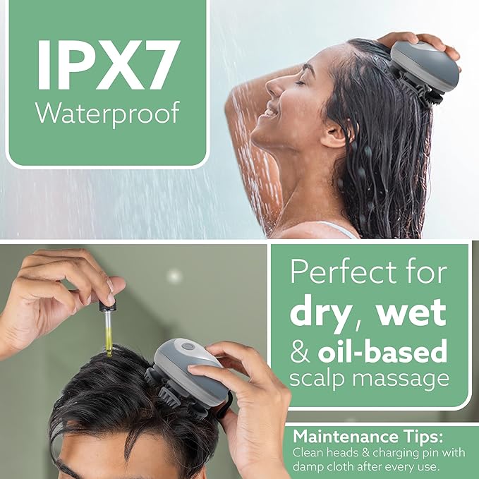 Dr wish Head Massager,Smart Scalp Massager for Hair Growth, 360 Degree Rotation, Detachable Heads, Kneading Massage Therapy, White