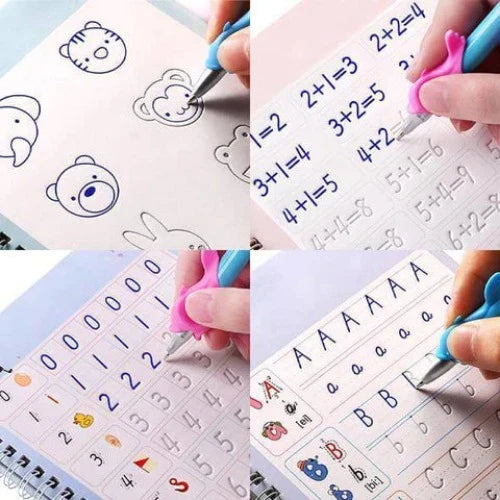 SANK Magic Practice Copybook Set (4 Books + 10 Refills + 1 Pen + 1 Grip) – English Handwriting Tracing Book for Kids, Preschool Learning & Calligraphy Practice